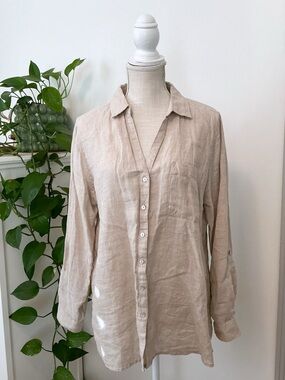 C&C California | Light Beige Linen Button Up Long Sleeve Shirt size Large